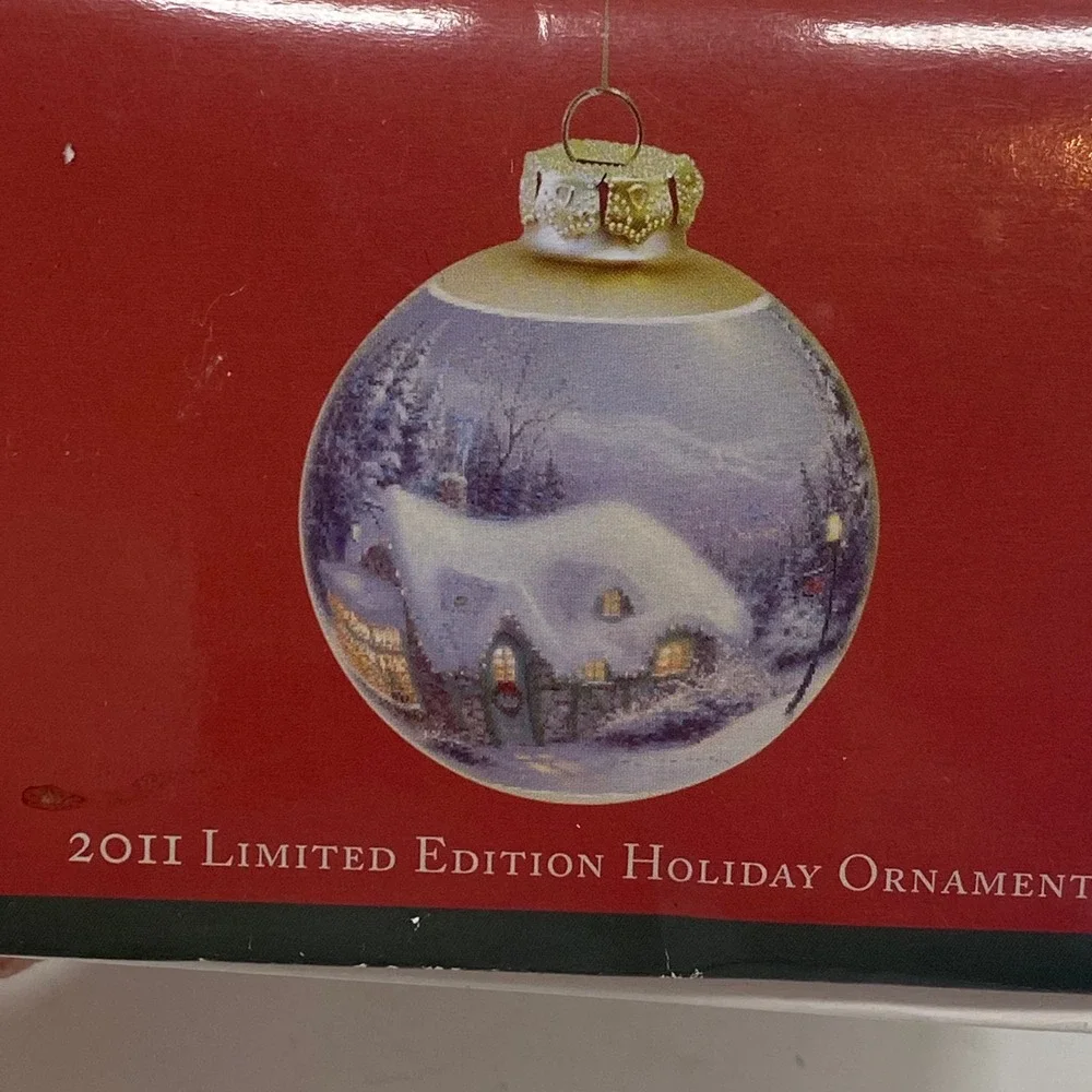 Thomas Kinkade Limited Edition‎ 2011 Holiday Ornament Winter Cottage Scene Glass